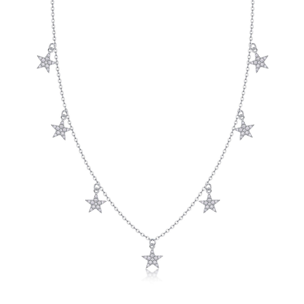 Starry Moissanite Star Station Necklace in Sterling Silver
