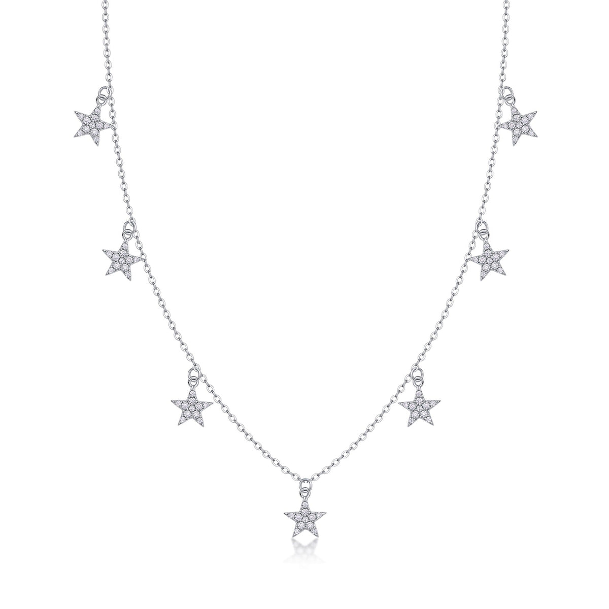 Starry Moissanite Star Station Necklace in Sterling Silver