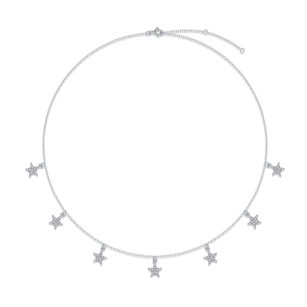 Starry Moissanite Star Station Necklace in Sterling Silver