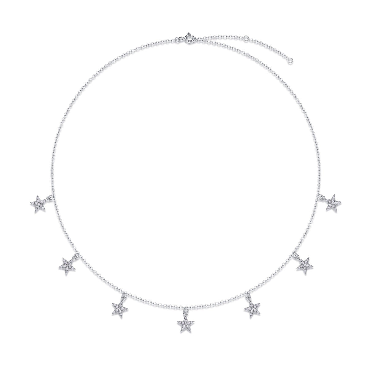 Starry Moissanite Star Station Necklace in Sterling Silver