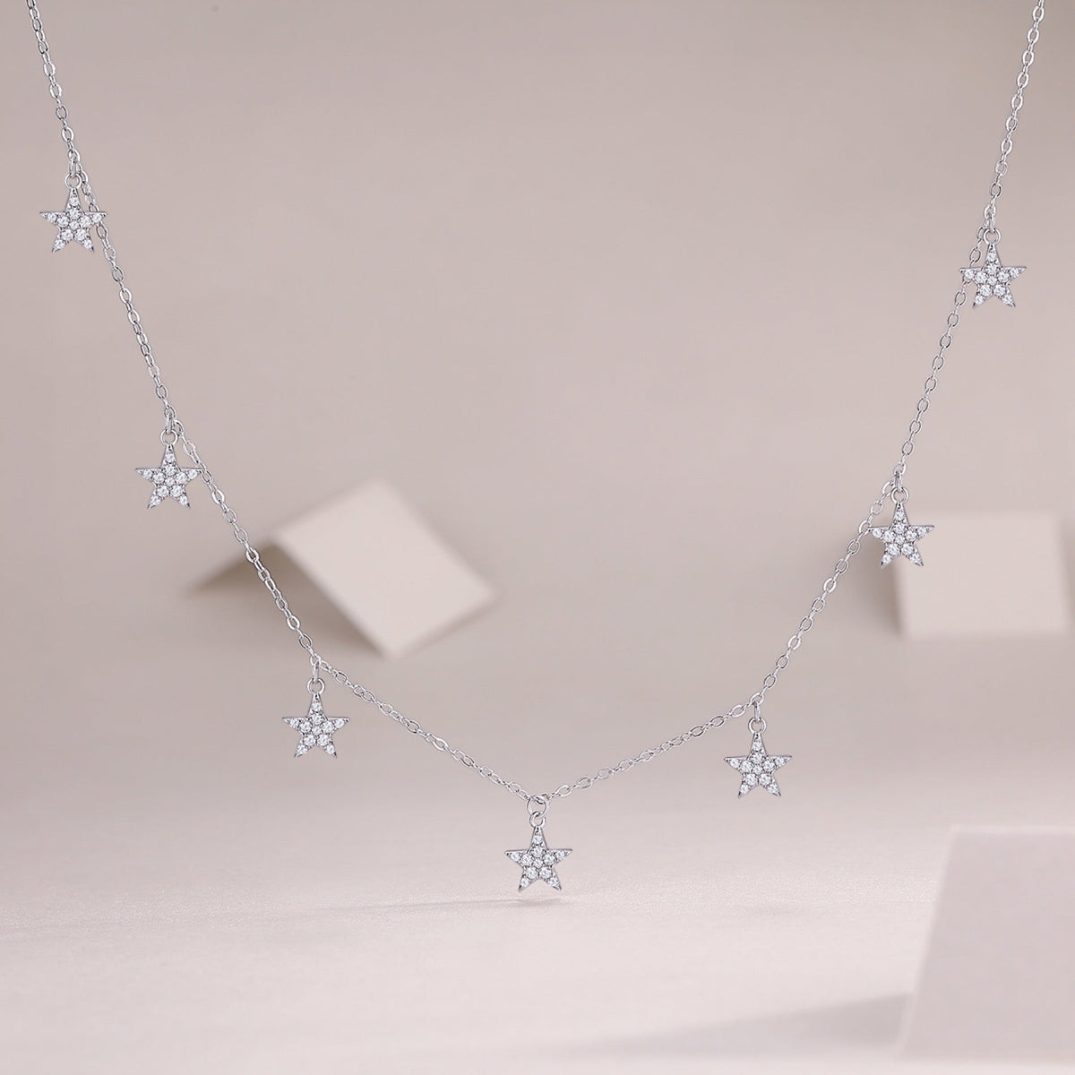 Starry Moissanite Star Station Necklace in Sterling Silver