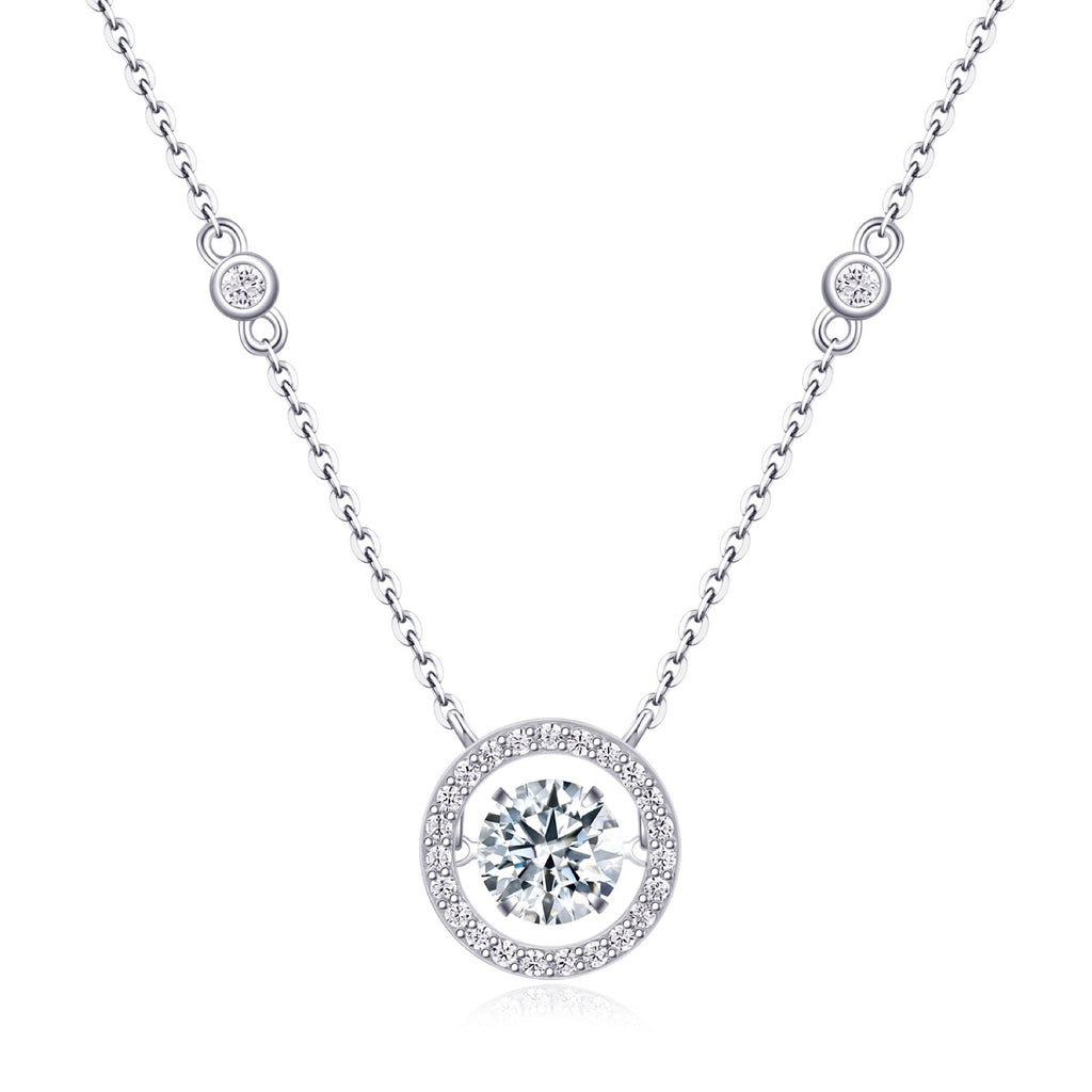Mobius 1 Carat Moissanite Halo Pendant Necklace in Sterling Silver