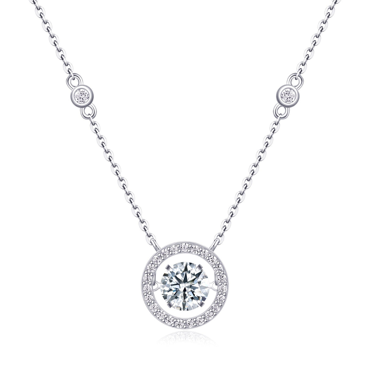 Mobius 1 Carat Moissanite Halo Pendant Necklace in Sterling Silver
