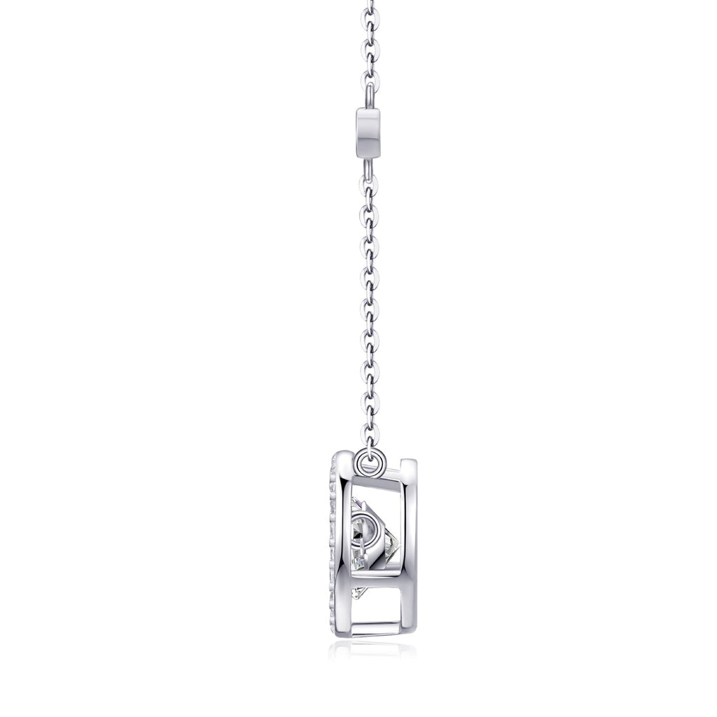 Mobius 1 Carat Moissanite Halo Pendant Necklace in Sterling Silver