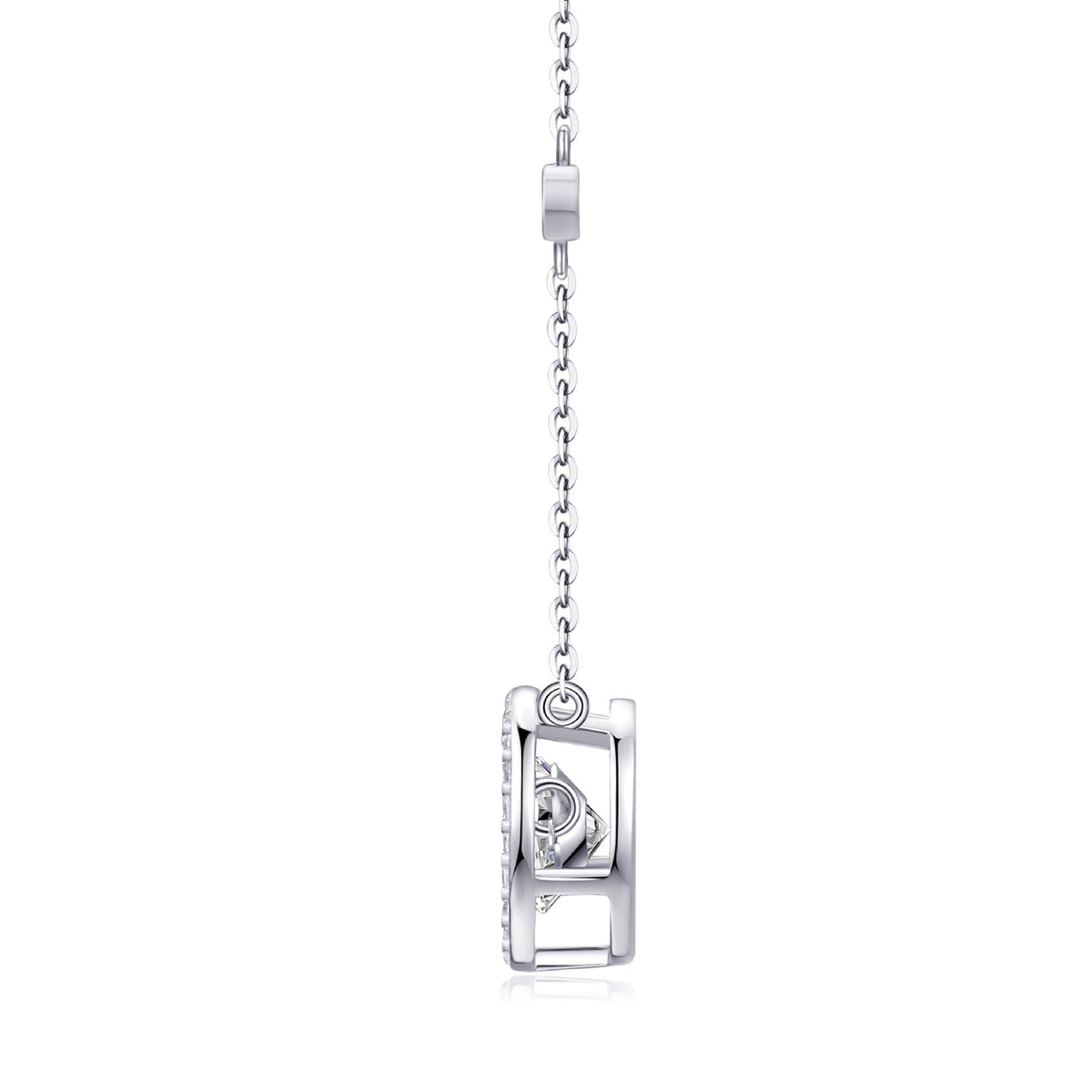 Mobius 1 Carat Moissanite Halo Pendant Necklace in Sterling Silver