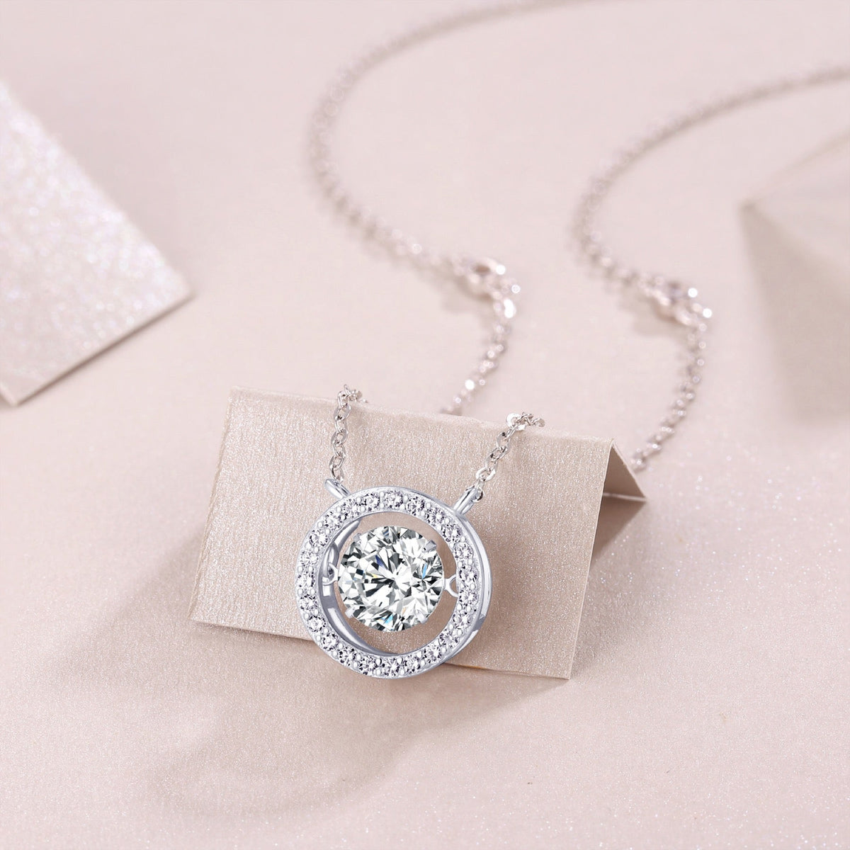 Mobius 1 Carat Moissanite Halo Pendant Necklace in Sterling Silver