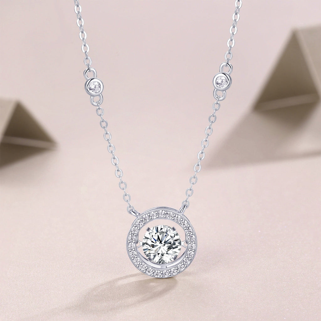 Mobius 1 Carat Moissanite Halo Pendant Necklace in Sterling Silver
