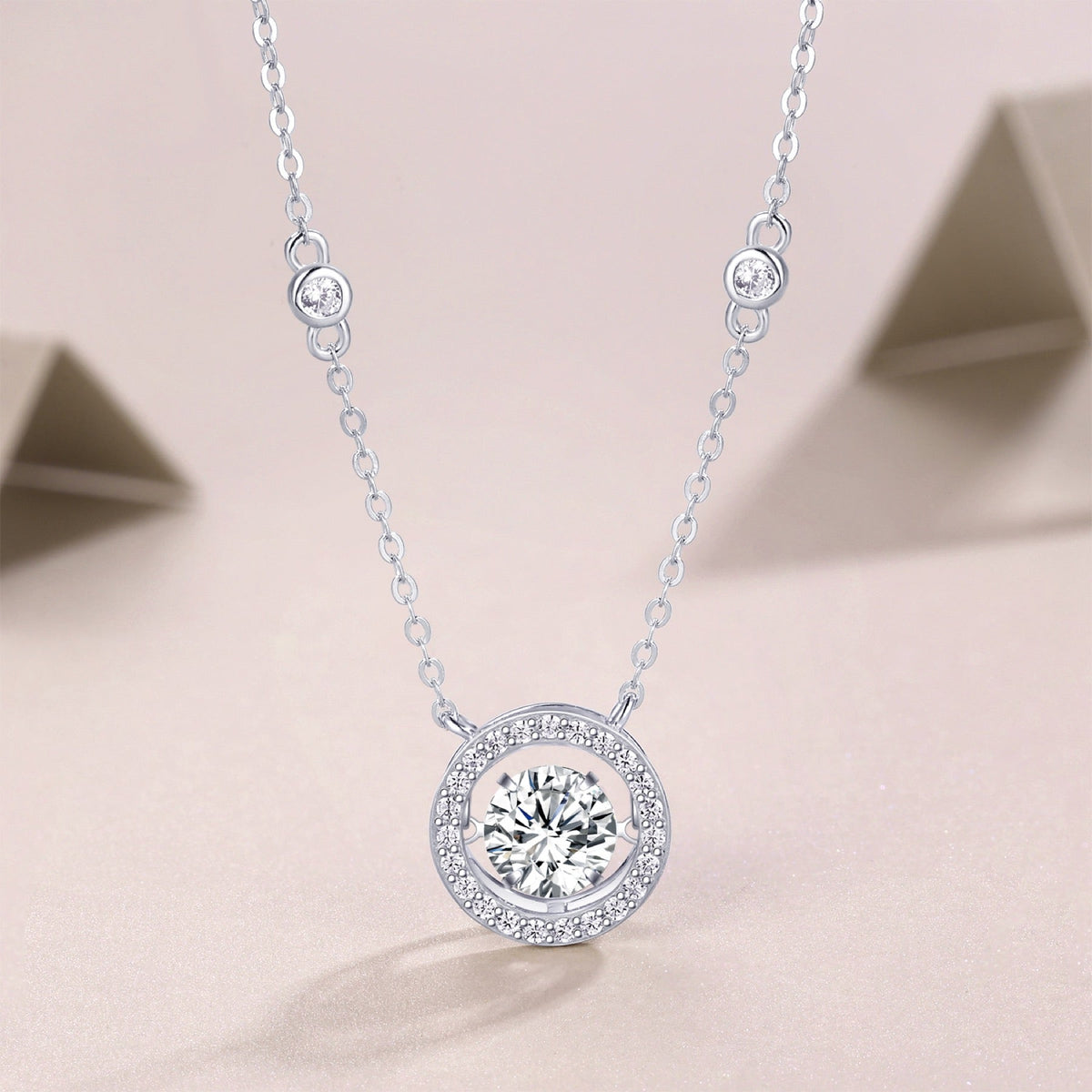 Mobius 1 Carat Moissanite Halo Pendant Necklace in Sterling Silver