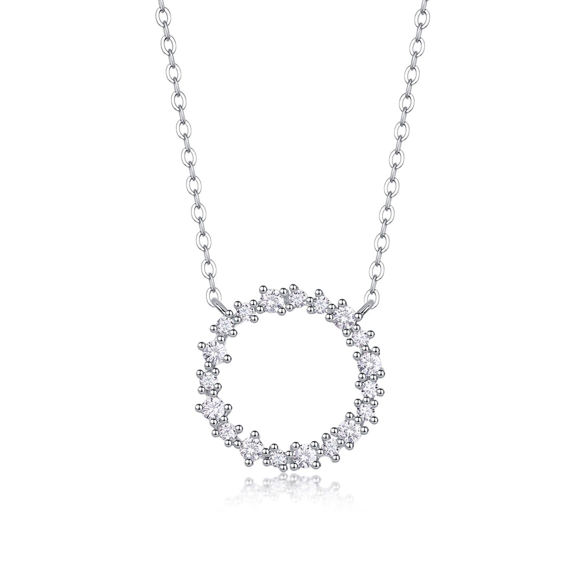 Ripple Moissanite Open Circle Necklace in Sterling Silver
