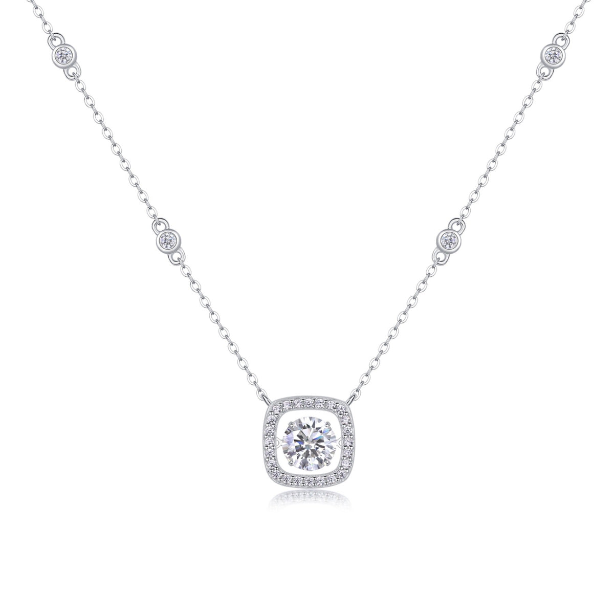 Sweetness 1 Carat Moissanite Halo Pendant Necklace in Sterling Silver
