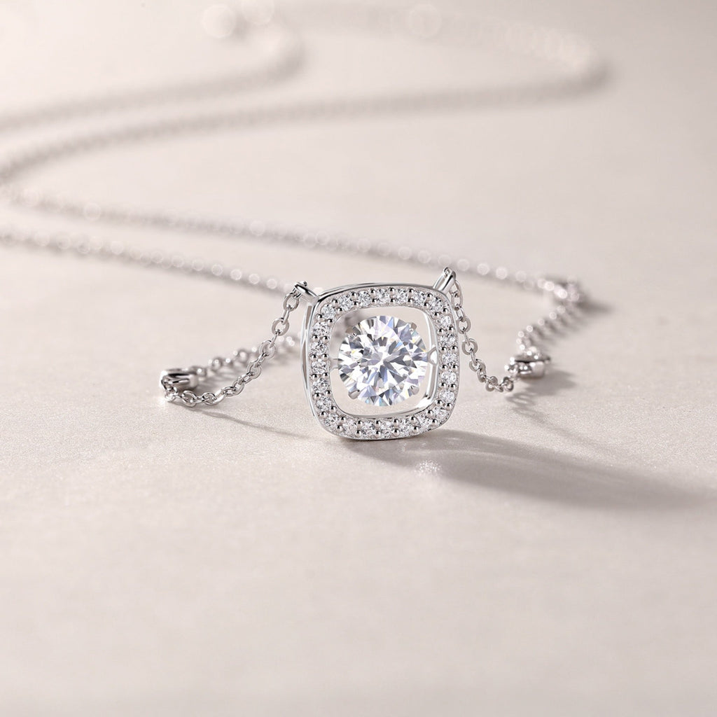 Sweetness 1 Carat Moissanite Halo Pendant Necklace in Sterling Silver