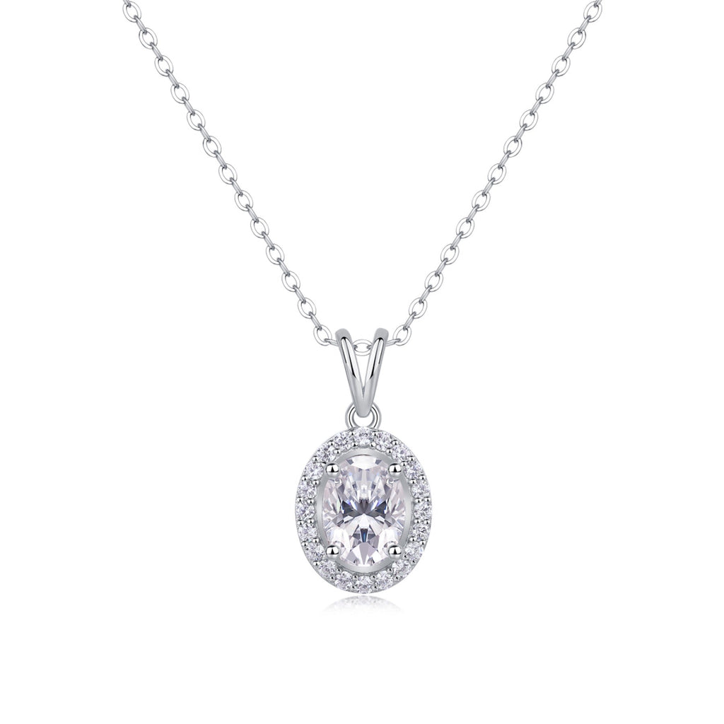 Verona Oval-Cut Moissanite Halo Pendant Necklace in Sterling Silver