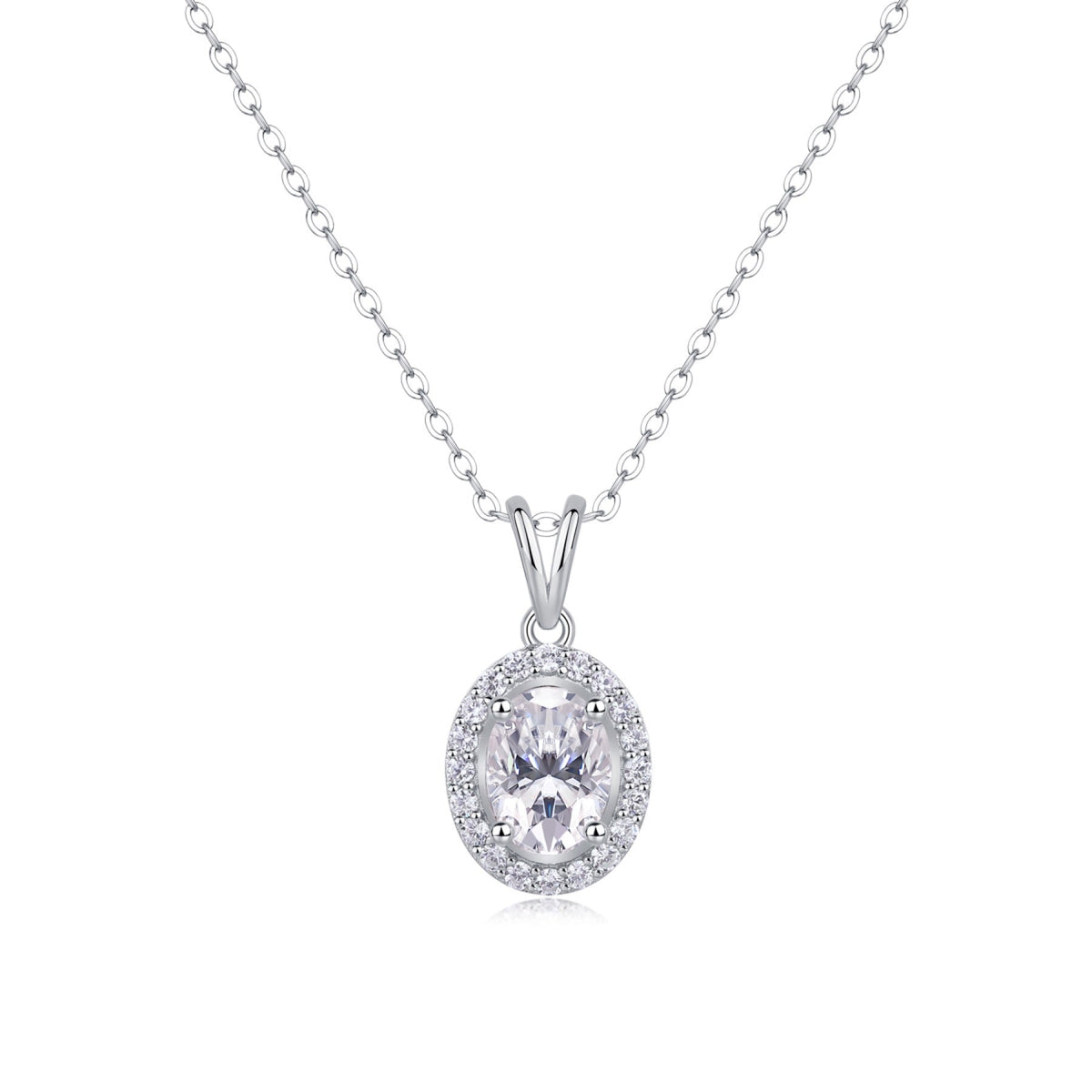 Verona Oval-Cut Moissanite Halo Pendant Necklace in Sterling Silver
