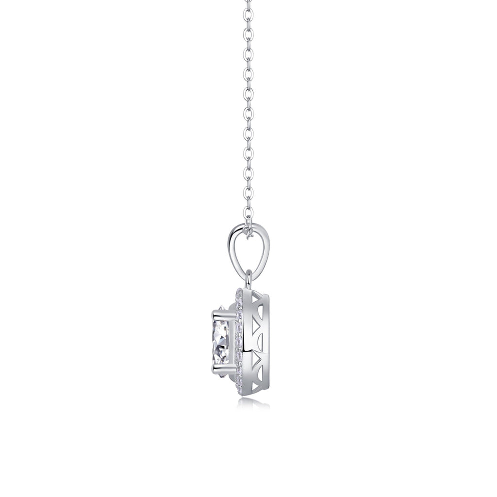 Verona Oval-Cut Moissanite Halo Pendant Necklace in Sterling Silver