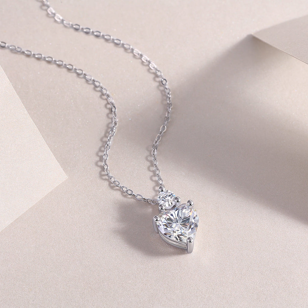 Mirage Heart-Cut Moissanite Heart Pendant Necklace in Sterling Silver