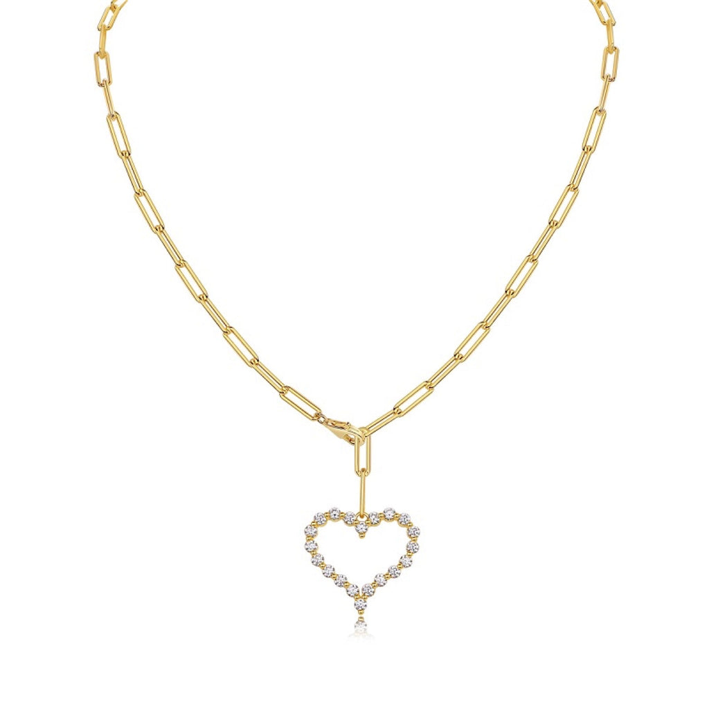 Amara Moissanite Heart Paperclip Necklace in Gold-Tone Sterling Silver