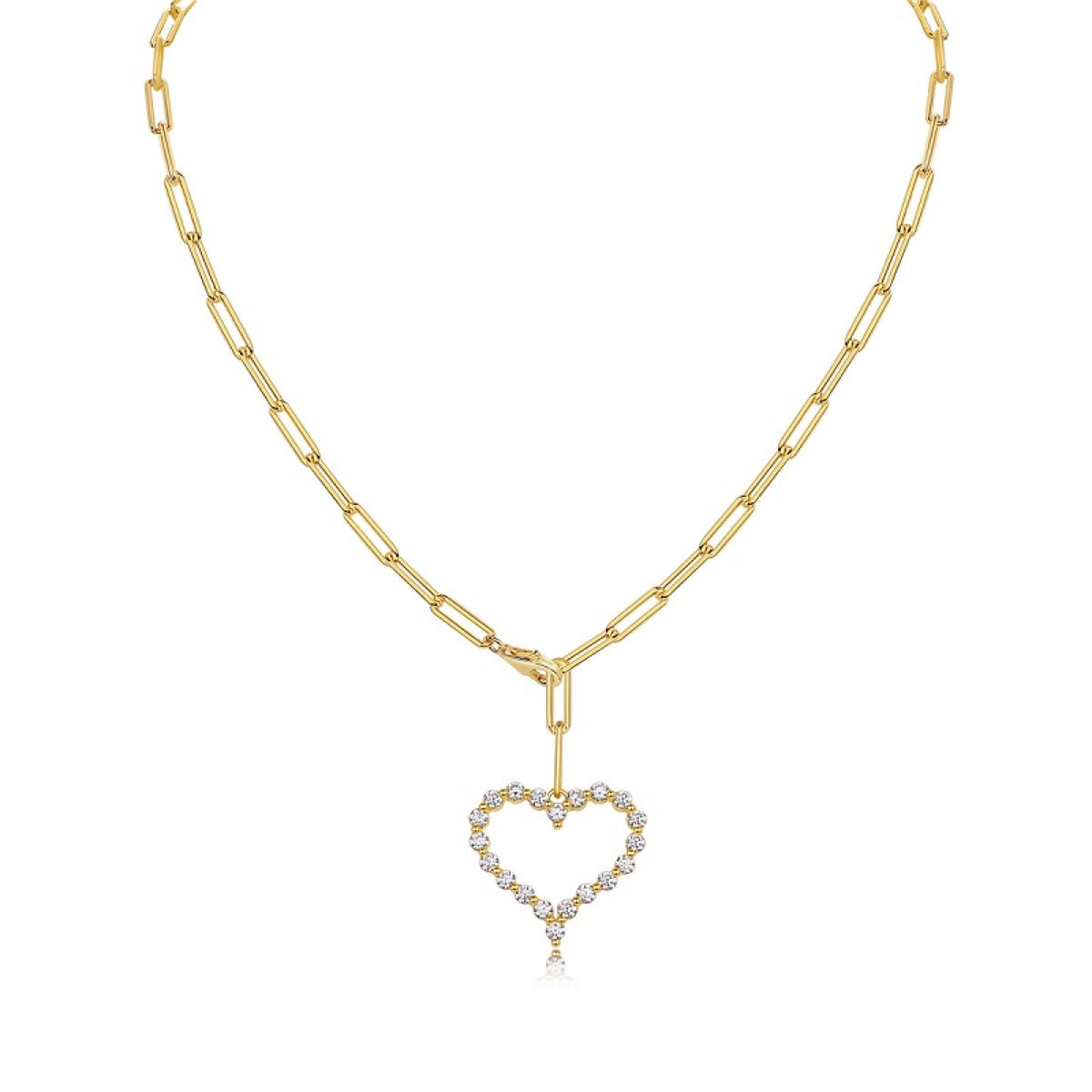 Amara Moissanite Heart Paperclip Necklace in Gold-Tone Sterling Silver
