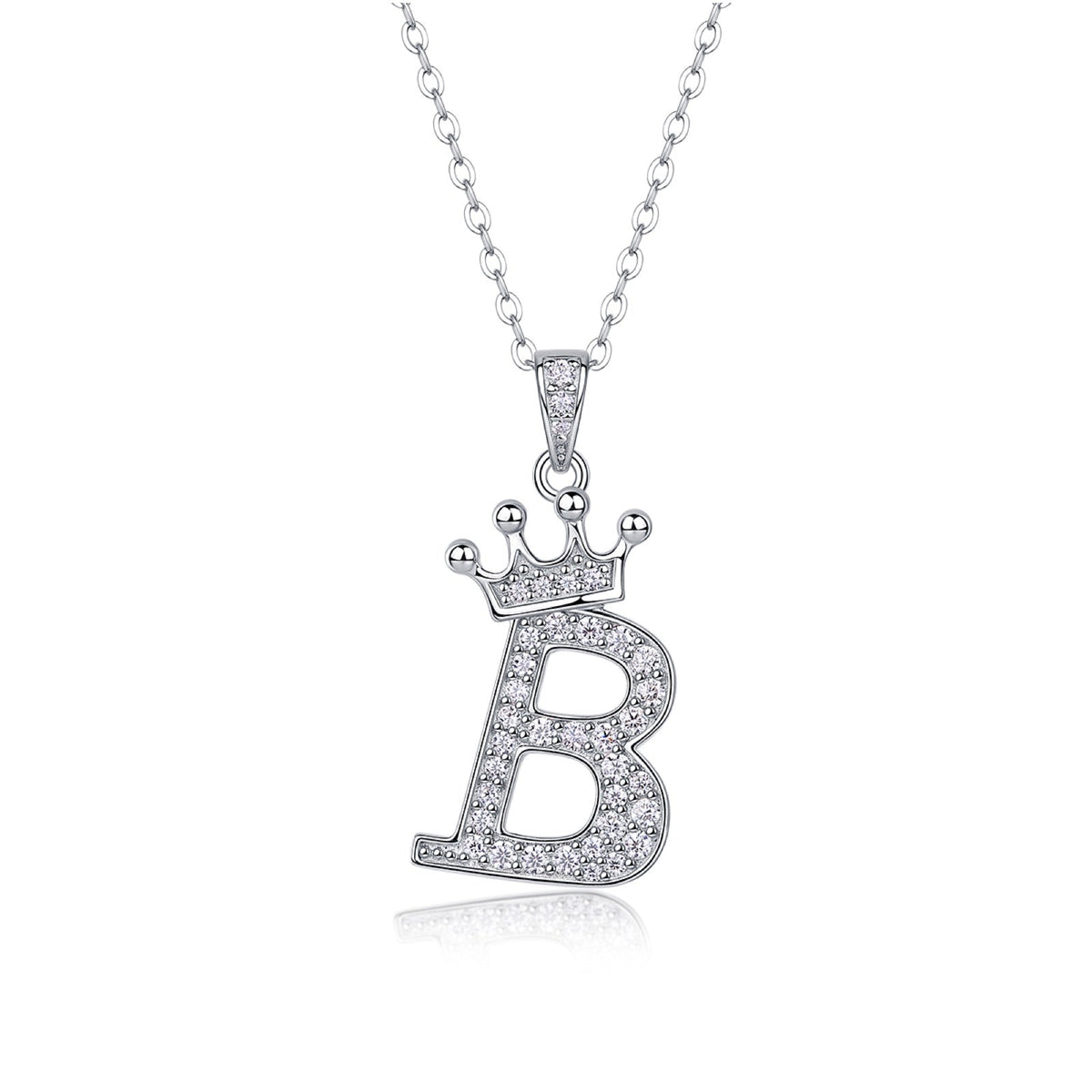 Initial B Moissanite Crown Pendant Necklace in Sterling Silver