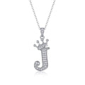 Initial J Moissanite Crown Pendant Necklace in Sterling Silver
