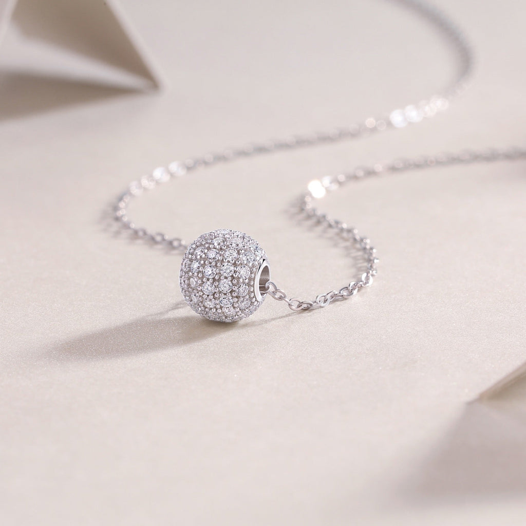 Rendezvous Moissanite Pavé Ball Pendant Necklace in Sterling Silver
