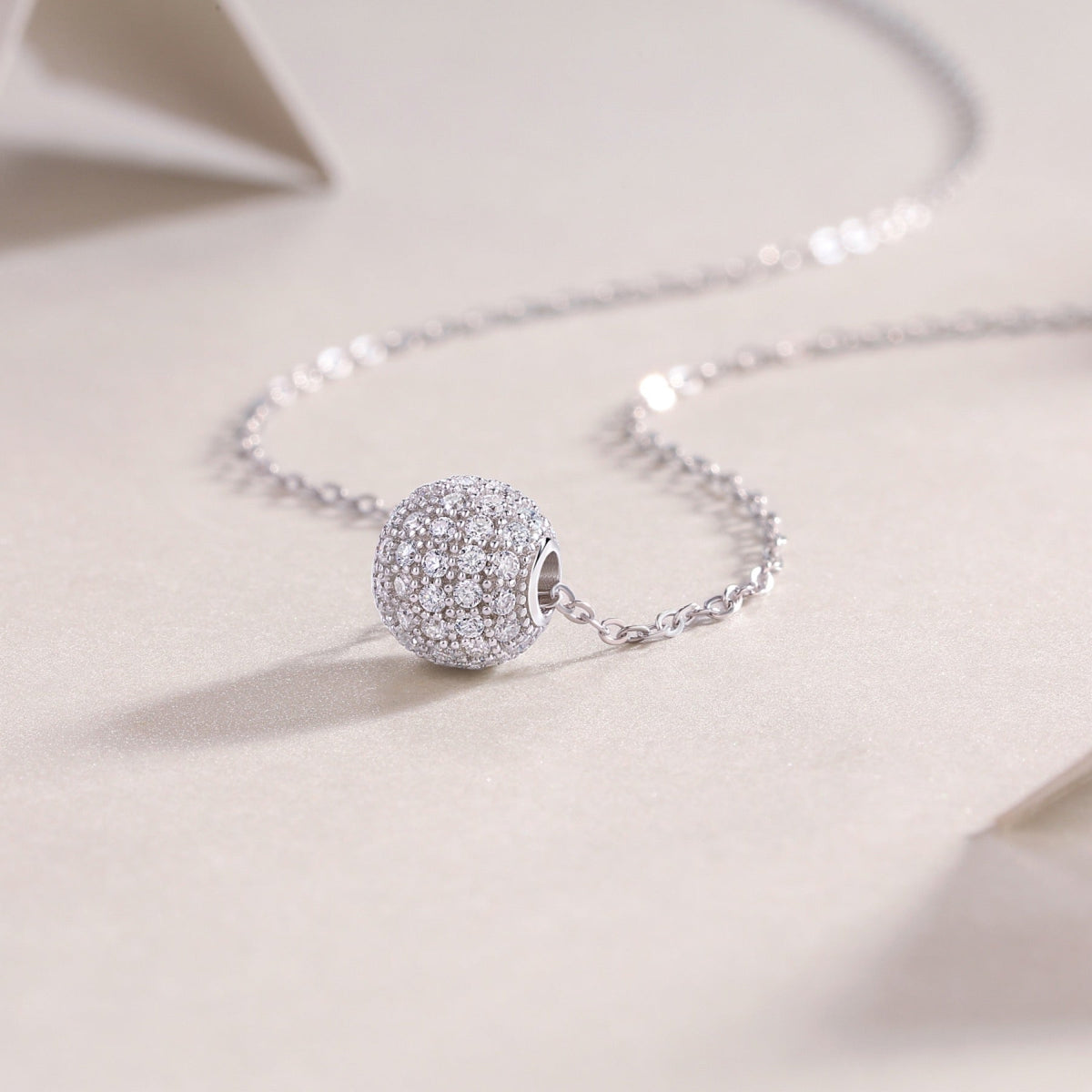 Rendezvous Moissanite Pavé Ball Pendant Necklace in Sterling Silver