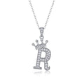Initial R Moissanite Crown Pendant Necklace in Sterling Silver