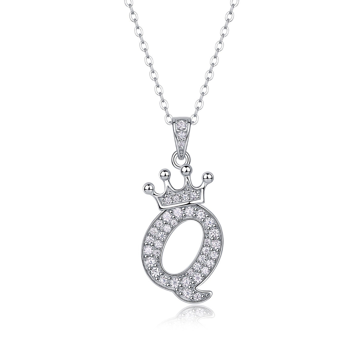 Initial Q Moissanite Crown Pendant Necklace in Sterling Silver