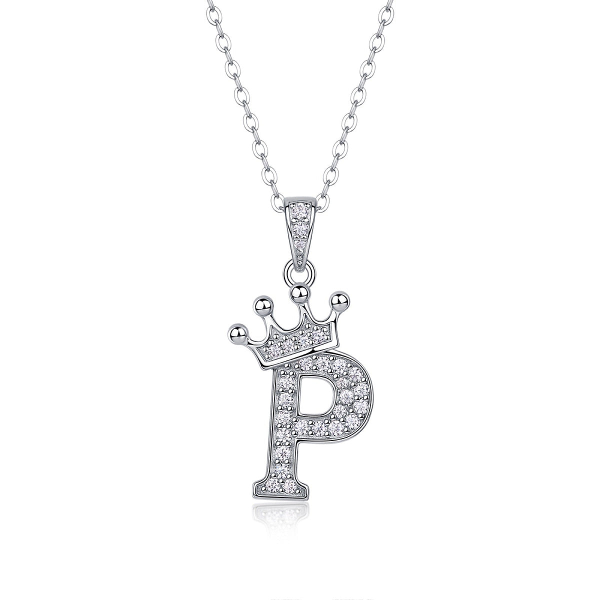 Initial P Moissanite Crown Pendant Necklace in Sterling Silver