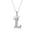 Initial L Moissanite Crown Pendant Necklace in Sterling Silver