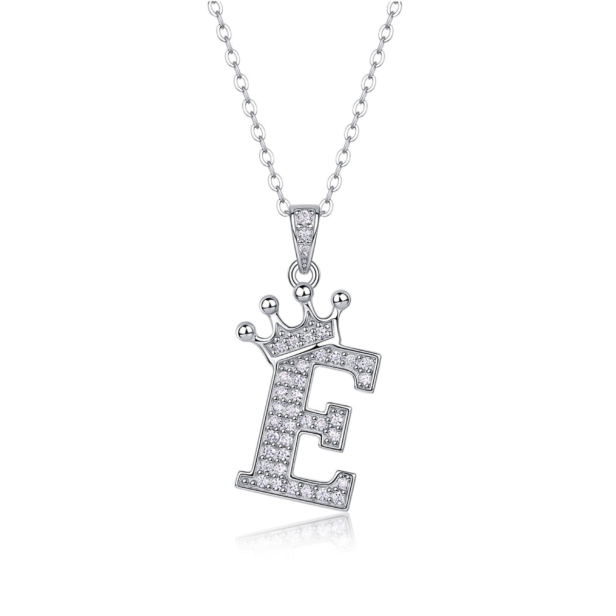 Initial E Moissanite Crown Pendant Necklace in Sterling Silver