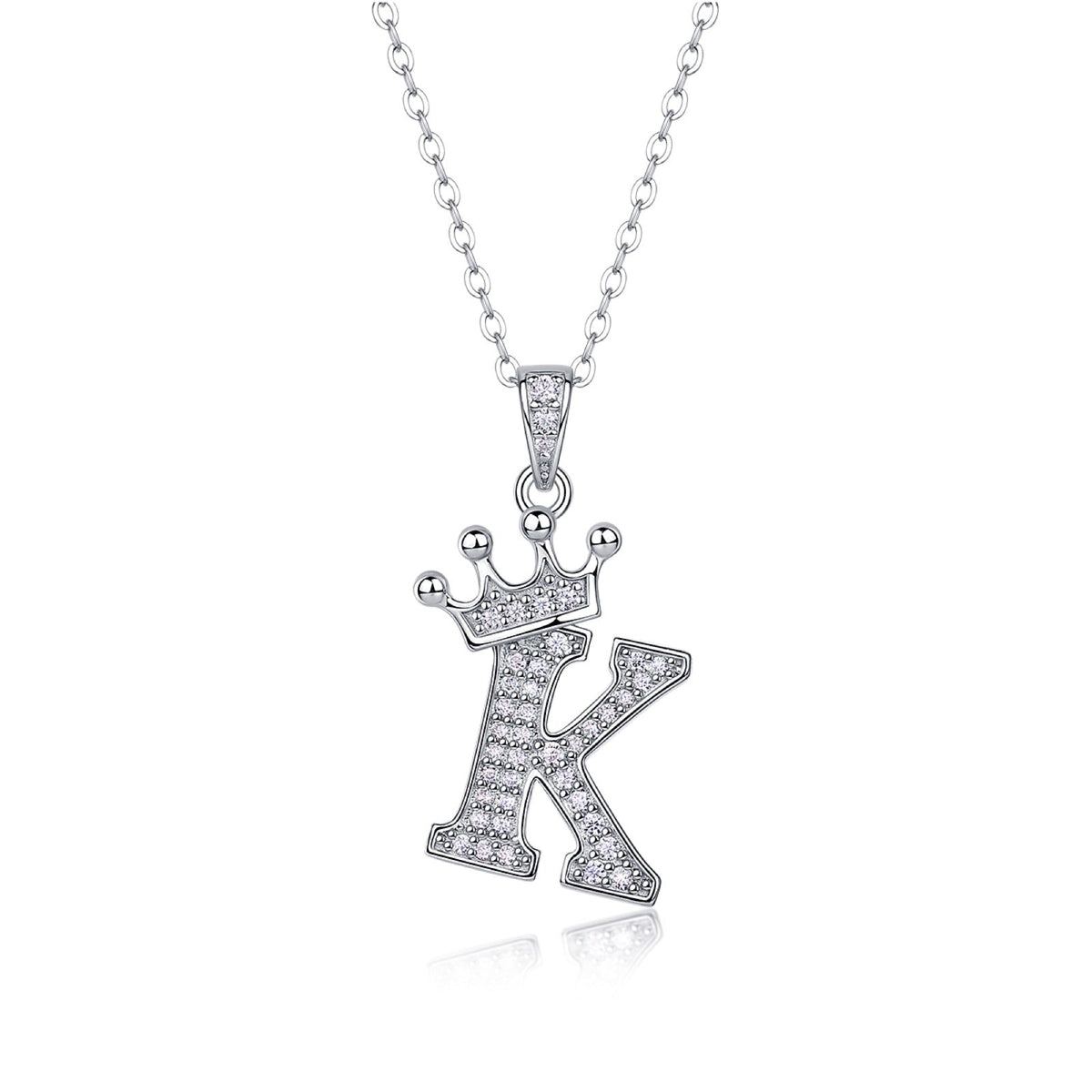 Initial K Moissanite Crown Pendant Necklace in Sterling Silver