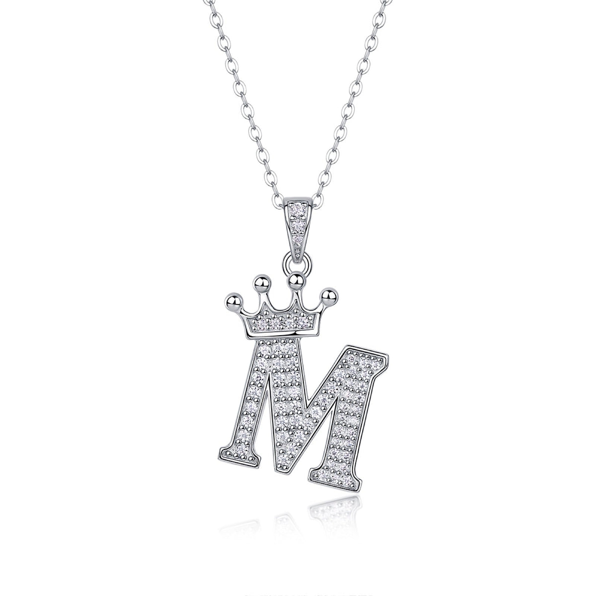 Initial M Moissanite Crown Pendant Necklace in Sterling Silver
