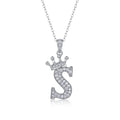 Initial S Moissanite Crown Pendant Necklace in Sterling Silver