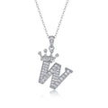 Initial W Moissanite Crown Pendant Necklace in Sterling Silver