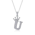 Initial U Moissanite Crown Pendant Necklace in Sterling Silver