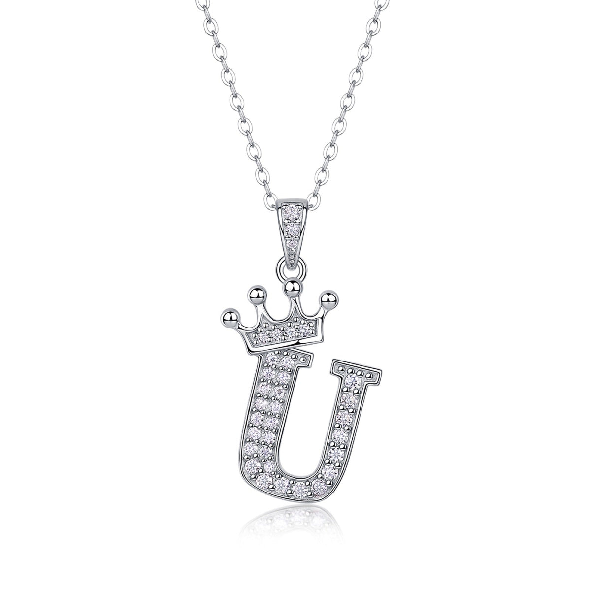Initial U Moissanite Crown Pendant Necklace in Sterling Silver