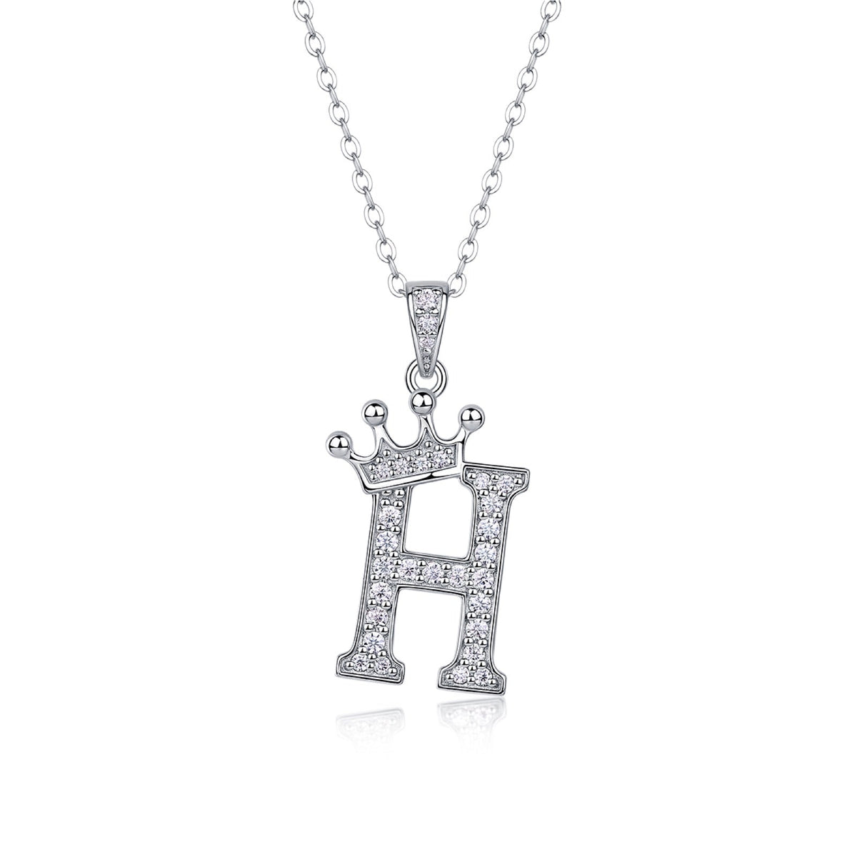 Initial H Moissanite Crown Pendant Necklace in Sterling Silver