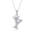 Initial Y Moissanite Crown Pendant Necklace in Sterling Silver