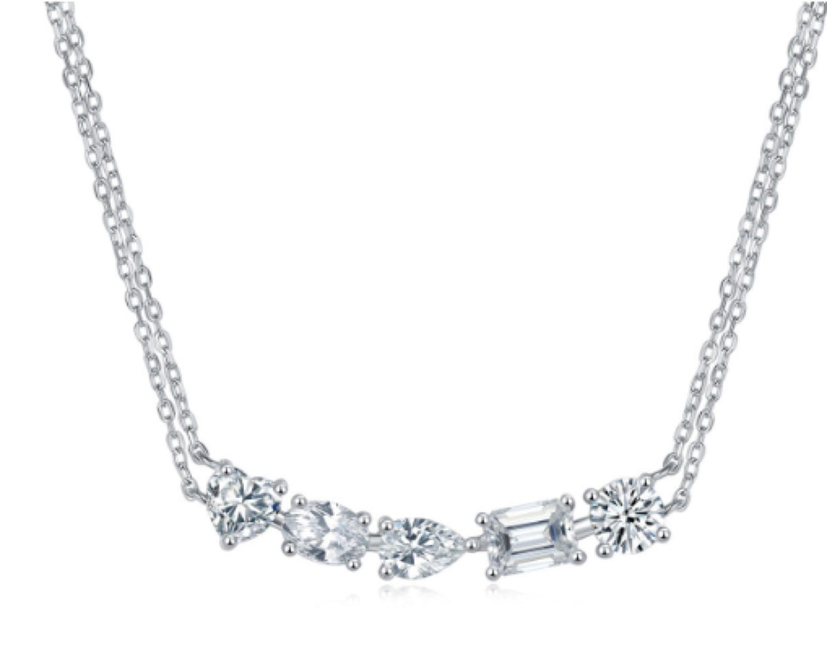 Medley Moissanite Mixed-Cut Bar Necklace in Sterling Silver