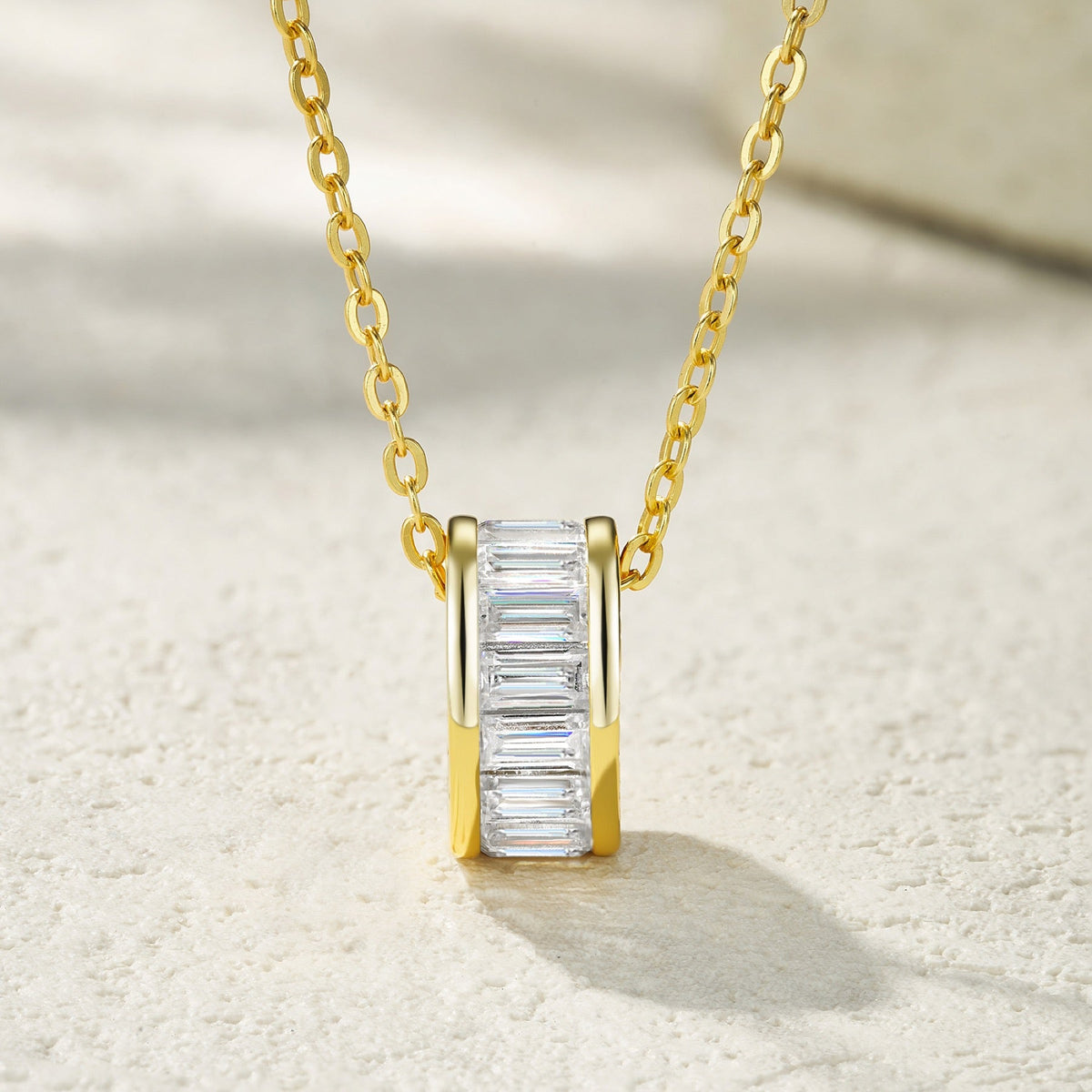 Cirque Moissanite Baguette Barrel Pendant Necklace in Gold-Tone Sterling Silver