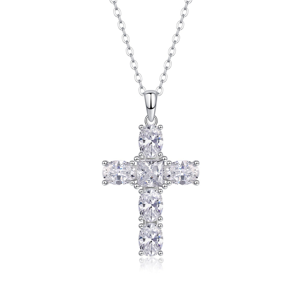 Guiding Light Moissanite Cross Necklace in Sterling Silver