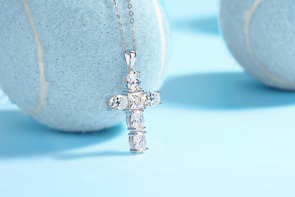 Guiding Light Moissanite Cross Necklace in Sterling Silver