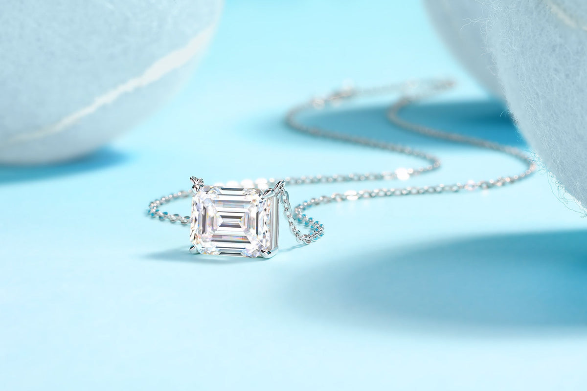Mirror Moissanite Emerald-Cut Pendant Necklace in Sterling Silver
