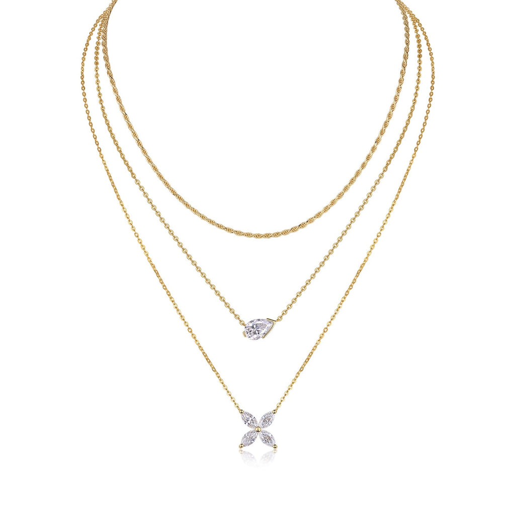 Cadence Moissanite Triple Layered Necklace in Gold-Tone Sterling Silver