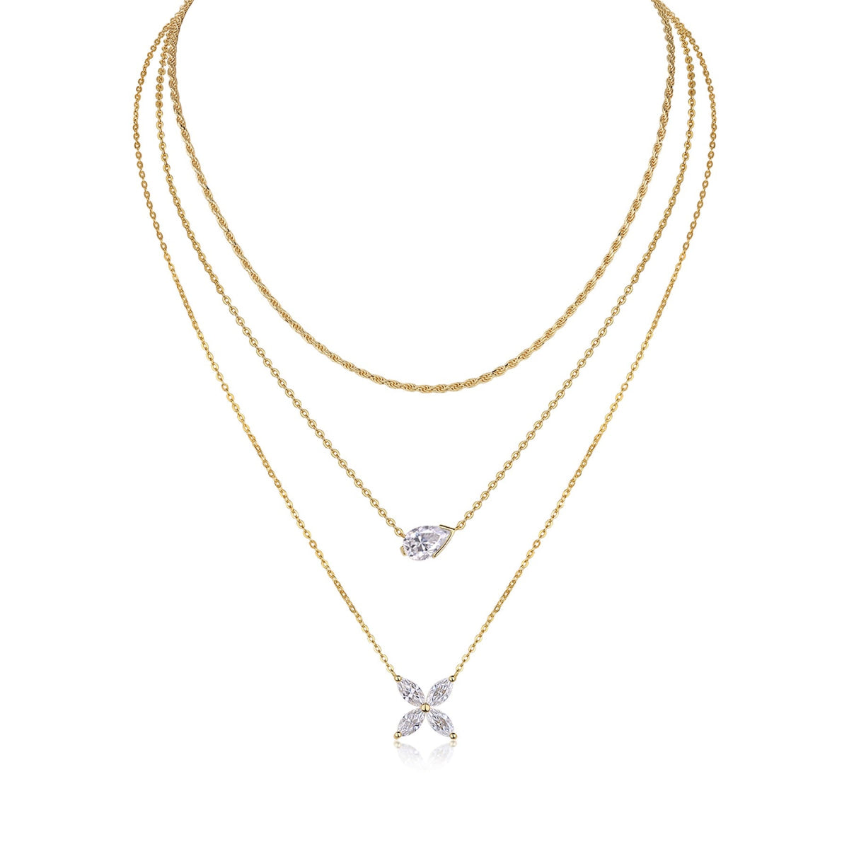Cadence Moissanite Triple Layered Necklace in Gold-Tone Sterling Silver