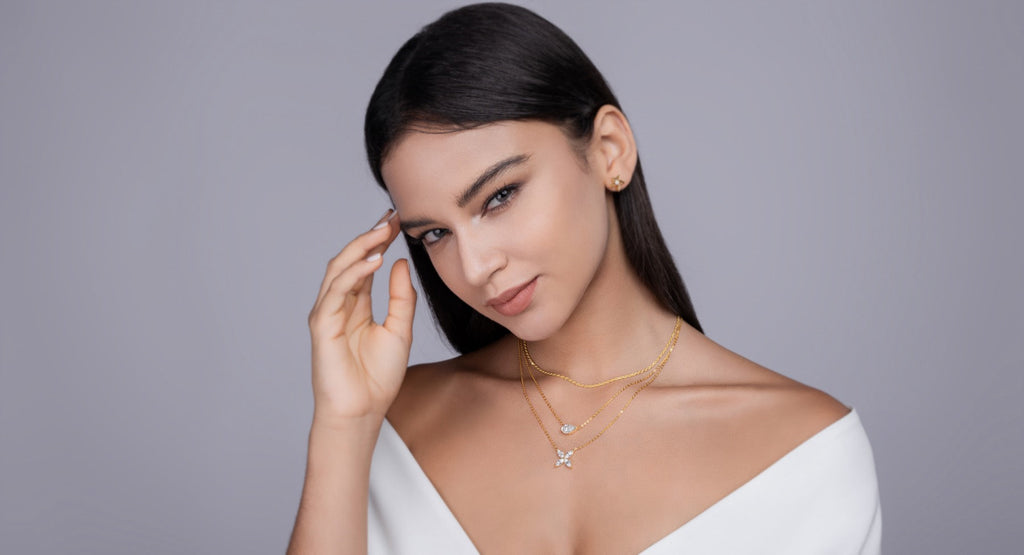 Cadence Moissanite Triple Layered Necklace in Gold-Tone Sterling Silver