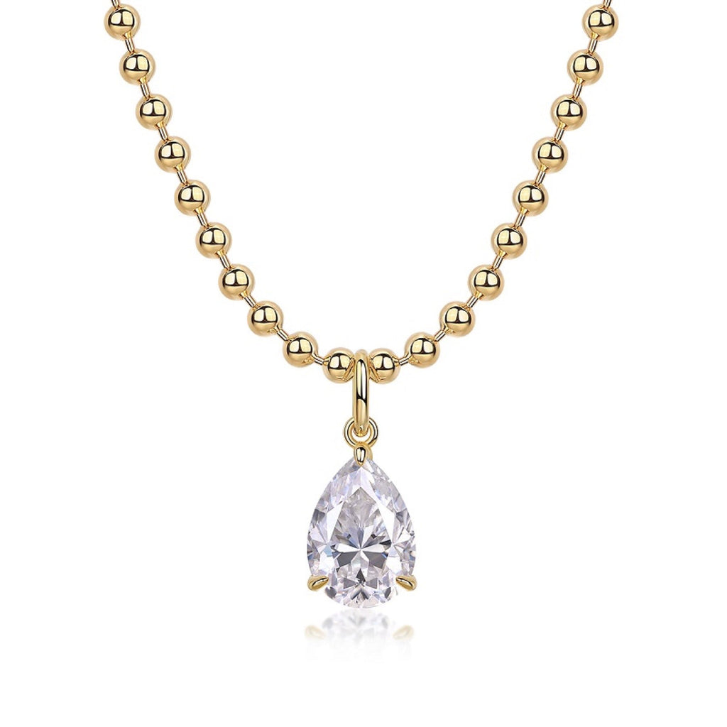 Wishlight Moissanite Pear Pendant Necklace in Gold-Tone Sterling Silver