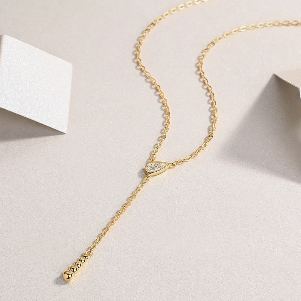 Meridian Moissanite Lariat Necklace in Gold-Tone Sterling Silver