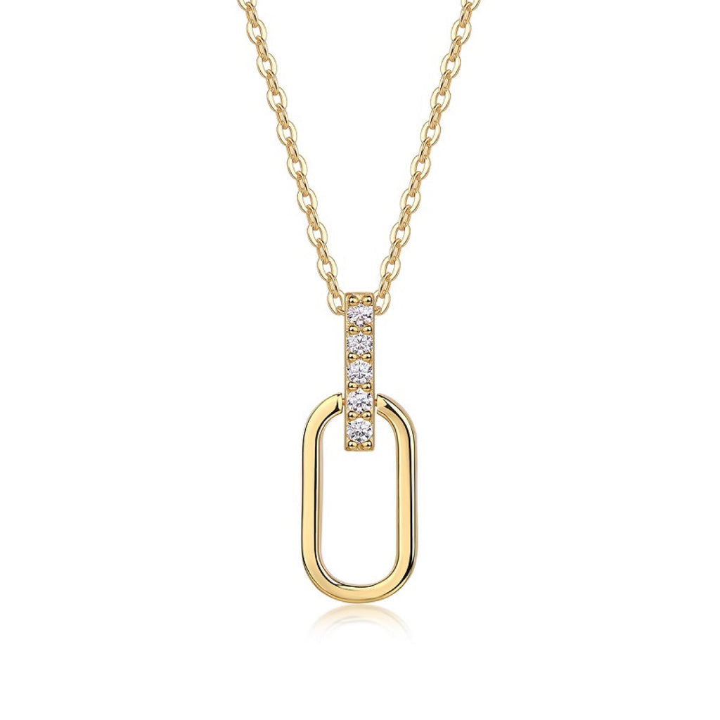 Geo Moissanite Oval Link Pendant Necklace in Gold-Tone Sterling Silver