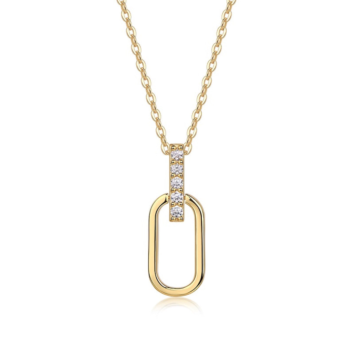 Geo Moissanite Oval Link Pendant Necklace in Gold-Tone Sterling Silver